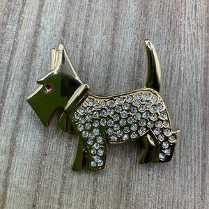 Scottie Terrier Vintage Style Rhinestone Gold Tone Brooch Pin